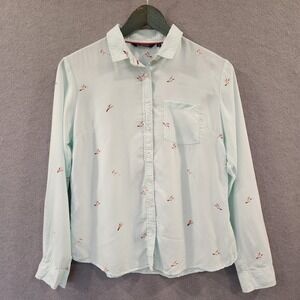 Allen Solly Button Up Blouse M Womens Light Blue Aqua  Hummingbirds‎ Birds